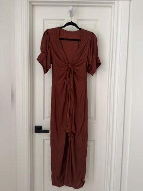 Free people tie front vintage summer dress midi maxi tie front puff short sleeve